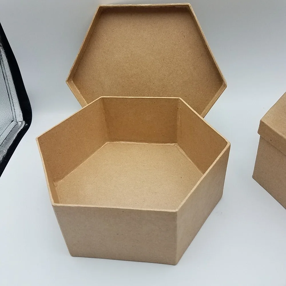 Set 6 Hexagon Paper‎ Mache Craft Storage Boxes with Lids 7